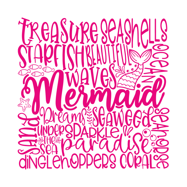 Mermaid Word Cloud Pink by By Diane Maclaine