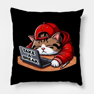 Take A Break meme Chubby Tabby Cat Take A Nap Laptop Pillow