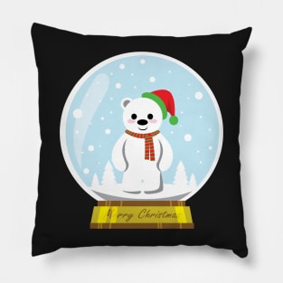 Merry Polar Bear Christmas inside Snowball Glass Pillow