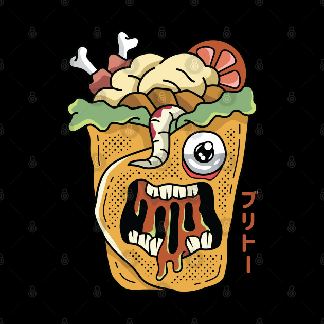 Kawaii Japanese Monster Burrito for Pizza Lovers by spacedowl