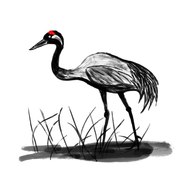 Sumi-e Crane by Vlad.S. Art Studio