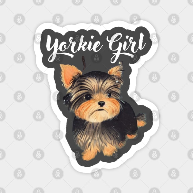 Just A Yorkie Girl Who Loves Cute Teacup Yorkie Puppy Magnet by Mochabonk