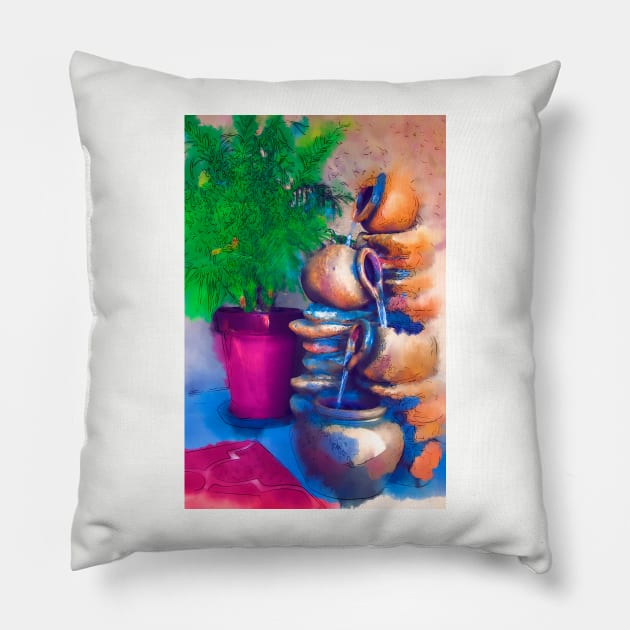 Garden Fountain Pillow by KirtTisdale