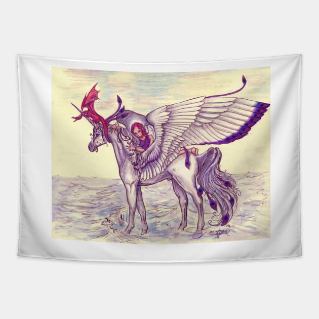 Angel and Winged unicorn Tapestry by pegacorna