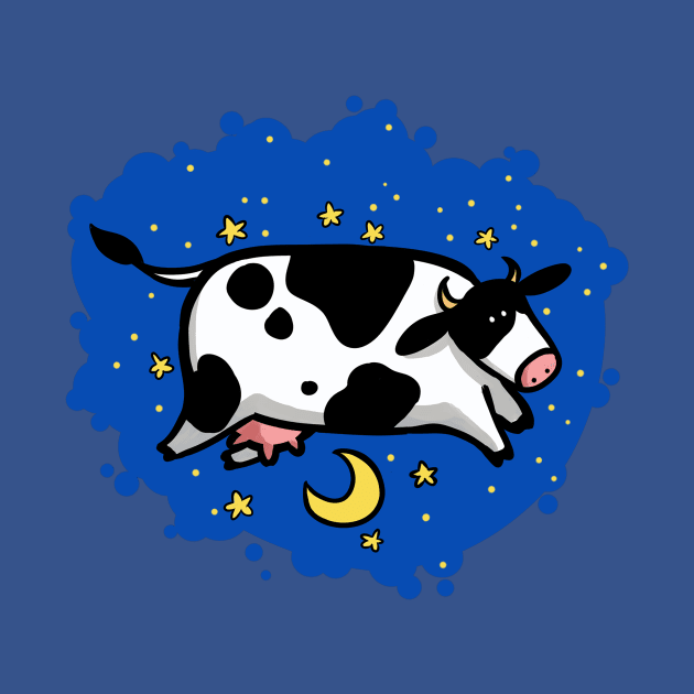 Cow flying over the moon by StripedCactusArt