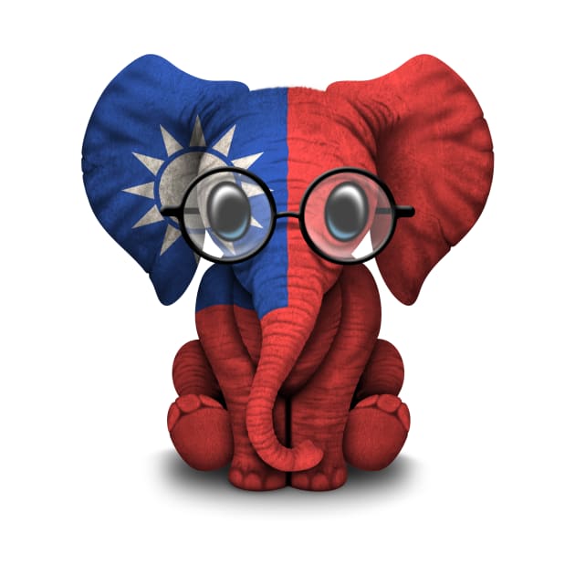 Baby Elephant with Glasses and Taiwanese Flag by jeffbartels