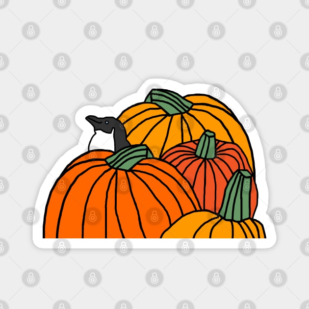 Four Pumpkins and a Penguin waiting for Halloween Magnet by ellenhenryart