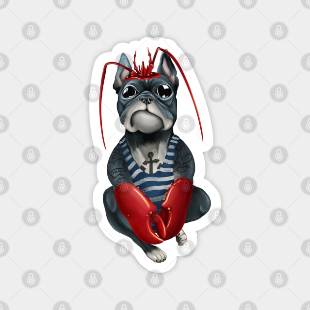 Bully French Bulldog sailor in a vest. Dog pirate with lobster claws. Magnet by kacia