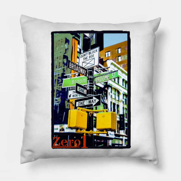 Zero1-1.47 NYC Soho Street Corner Pillow by Stinkykittydesign