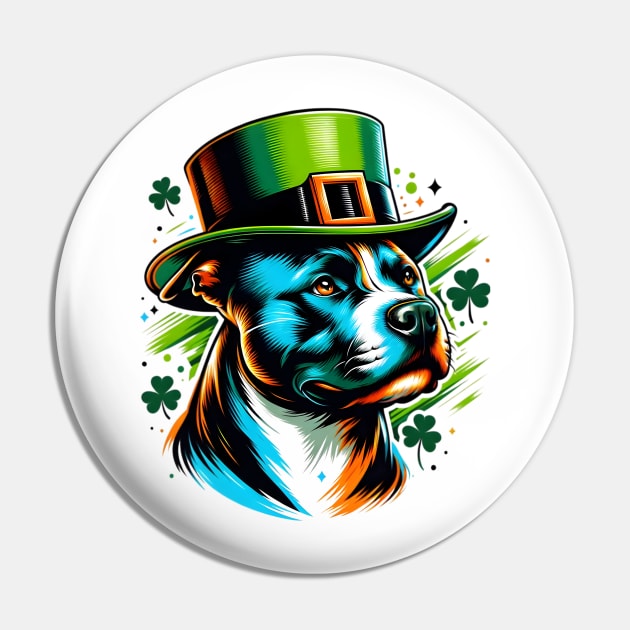 Staffordshire Bull Terrier's St Patrick's Day Festive Spirit Pin by ArtRUs