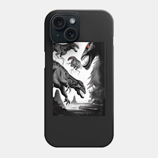 SCARY BLACK AND WHITE RED EYED DINOSAURS Phone Case