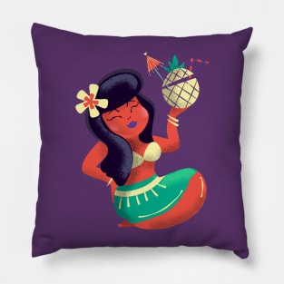 Retro cute Hawaiian girl Pillow