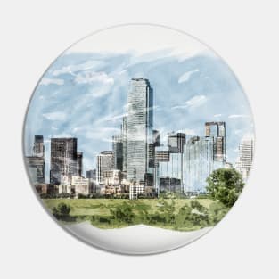 Dallas Texas USA Unique Watercolor Travel Souvenir Fine Art Painting Pin