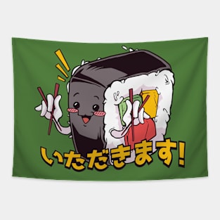 Kawaii Sushi Roll // Cute Japanese Cartoon Tapestry