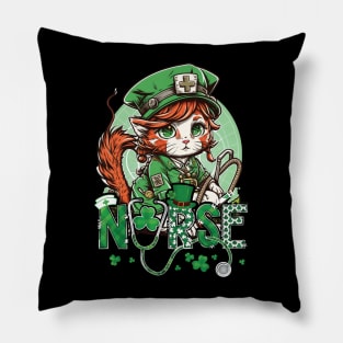 St Patricks Day Nurse Cat Leprechaun Lucky Green Proud Irish Pillow