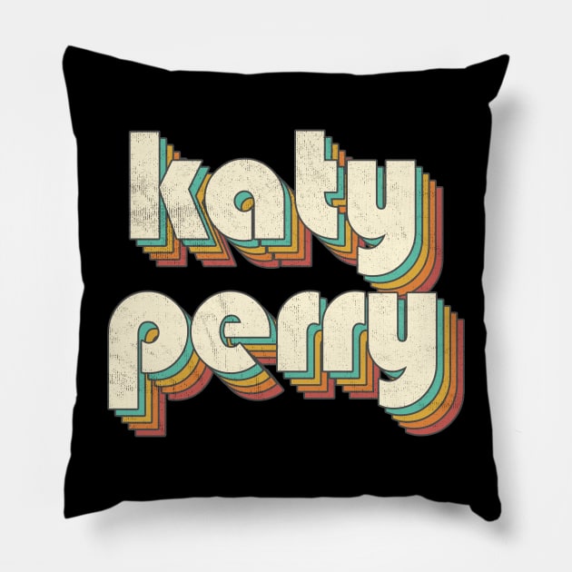 Retro Vintage Rainbow Katy Letters Distressed Style Pillow by Cables Skull Design