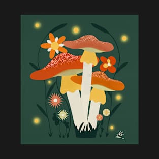 Colorful Mushrooms & Abstract Flowers T-Shirt