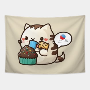 Cute Cat Eating Cupcake Tapestry