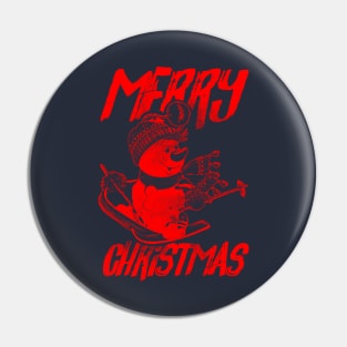 Skiing Snowman - Merry Christmas - Red Pin