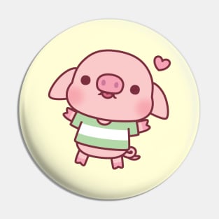 Cute Little Pig In Green Tshirt Pin