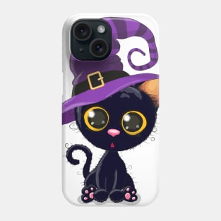 Cute black cat in a witch hat. The Witch's Cat. Phone Case