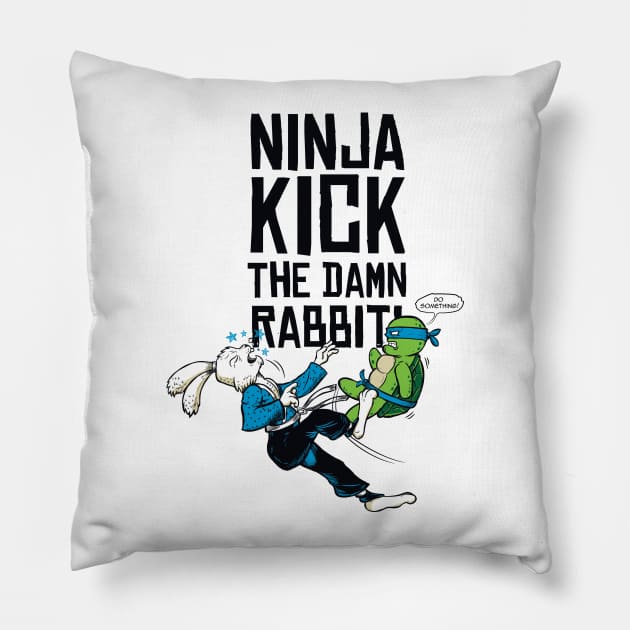 Ninja Kick The Rabbit Pillow by devilchimp