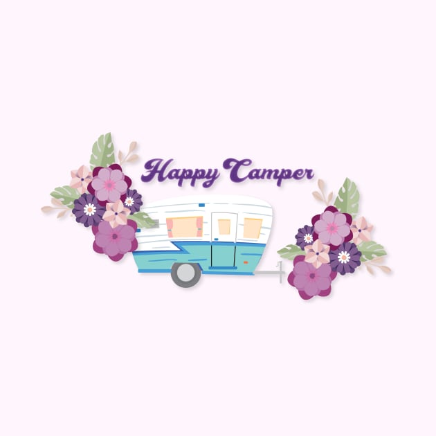 Happy Camper - Retro Trailer with Flowers by RVToolbox