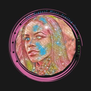 COMING SOON! YOU CAN REQUEST TO HAVE THE GOLDEN DESIGN REMOVED  TO REVEAL A CLEARER VERSION OF HER FACE. YOU CAN ALSO  CHANGE THE PINK CIRCLE OUTLINE COLOR, REMOVE THE SPARKLES, OR ADD TEXT (AT YOUR REQUEST). T-Shirt