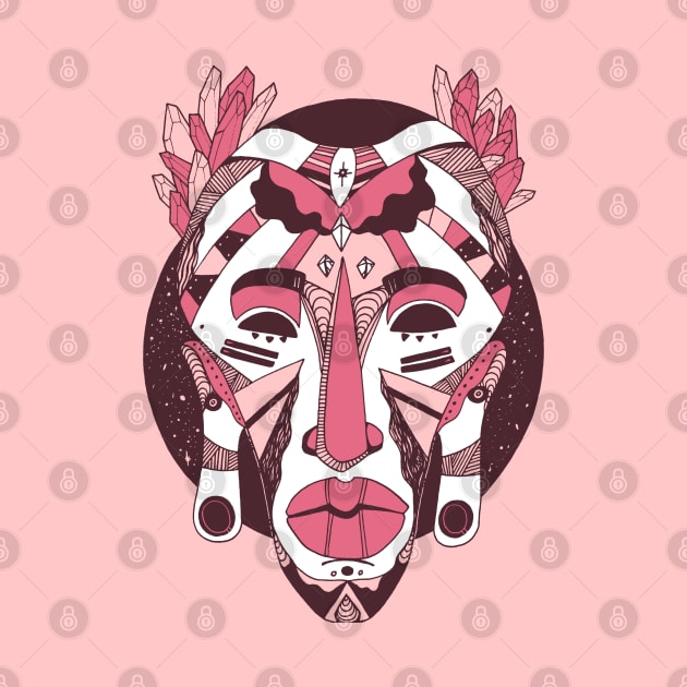 Pink and White African Mask 1 by kenallouis