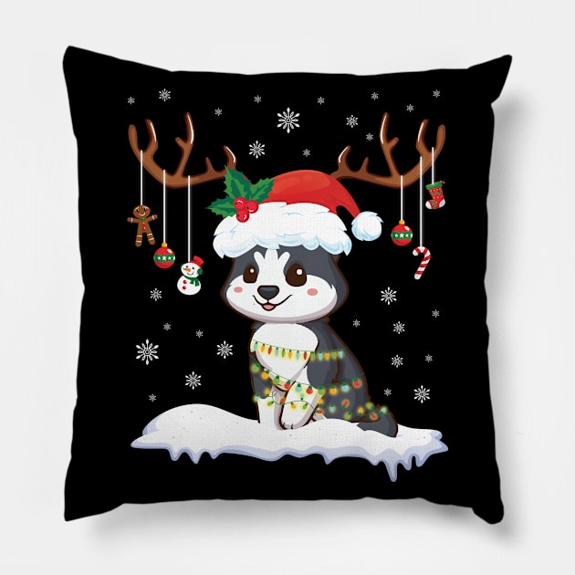 Husky Reindeer Santa Noel Costume Dancing On Snow Merry Xmas Pillow by bakhanh123