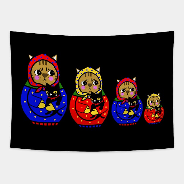 cat matryoshka Tapestry by yumiyoshi4