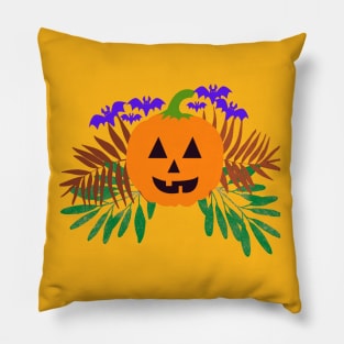 Halloween Pumpkin Chased by Purple Bats Pillow