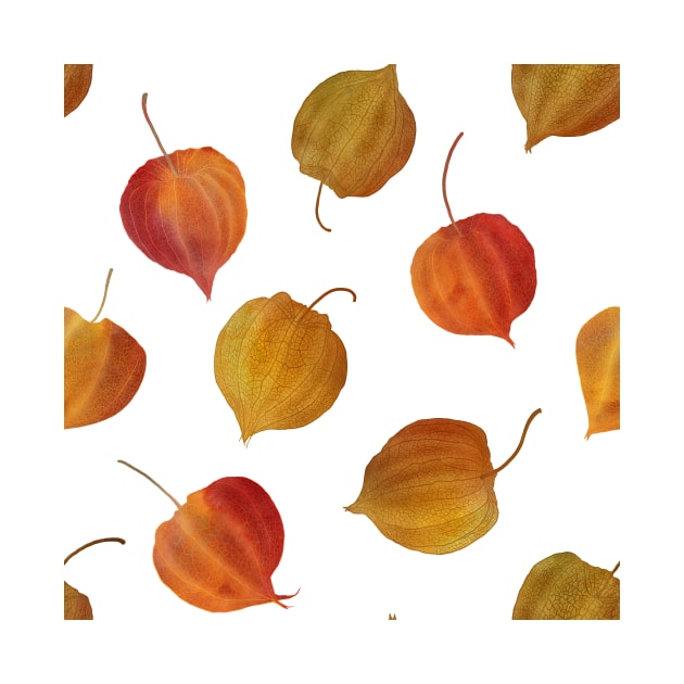 Fall Physalis buds red, orange seamless watercolor pattern. Cape gooseberry flowers. Colorful Golden berry. Autumn berries floral print by likapix