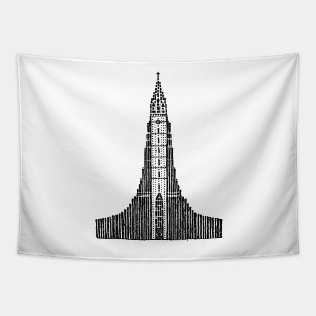 Hallgrimskirkja Sketch (Iceland Cathedral) Tapestry by Hinterlund