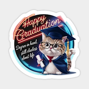 Happy Graduation Cat - Degree in hand but still clueless about life Magnet