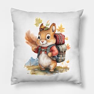 Watercolor Adventure Squirrel #3 Pillow