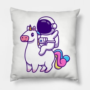 Cute Astronaut Riding Unicorn Horse Cartoon Pillow