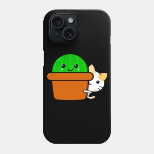 Cute Kawaii cat peeking out behind cactus Phone Case