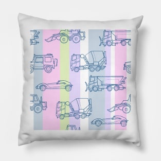 Vehicles pink purple pale green pastel colors Pillow