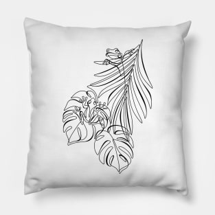 Minimalistic Continuous Line Tropical Frogs Pillow