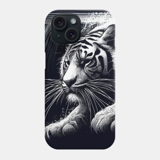 Monochromatic Outline Tiger Swimming in Water Portrait Phone Case