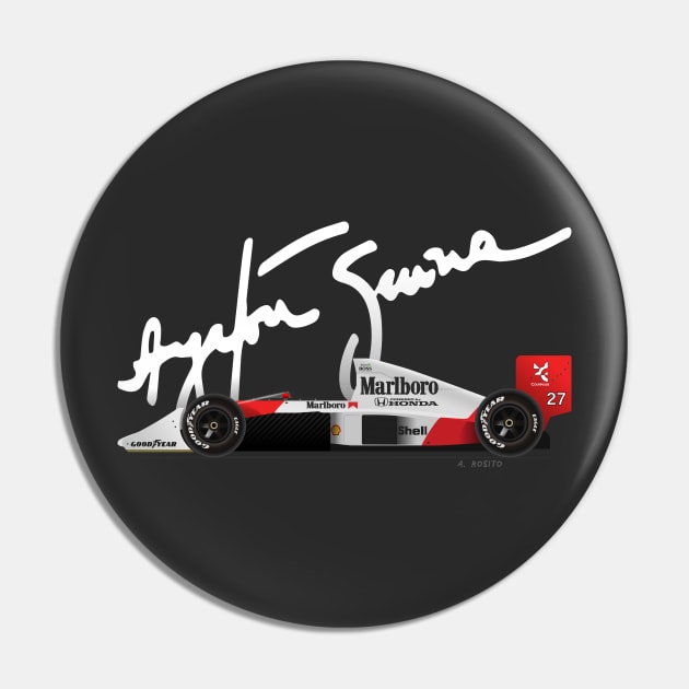 Ayrton Senna's McLaren MP4/5 Illustration with signature Pin by Burro Wheel