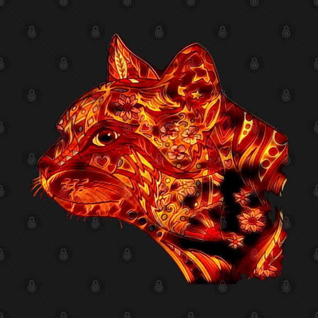 Cool Fire Cats Flowers Gift T-Shirt Kitten by gdimido