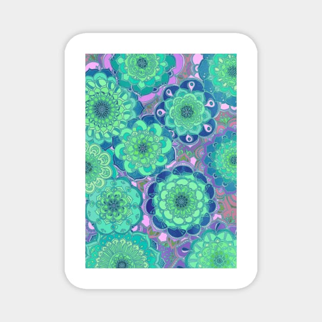 Fantasy Flowers in Mint Green & Purple Magnet by micklyn