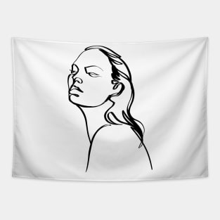 One line woman face  drawing, Abstract minimal female single line art Tapestry