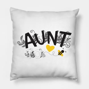 Aunt To Be | Modern Cute Black And White Floral Typography With Yellow Bee And Heart | New Baby Announcement Pillow