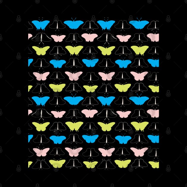 Pattern of colorful neon butterflies on black by agus.cami