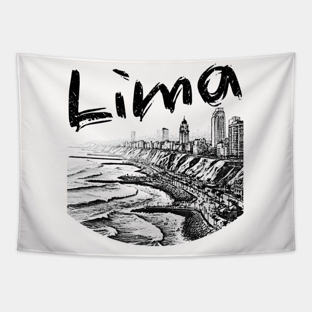 Lima Peru Artistic Monochrome Seascape Tapestry by Sambastyles