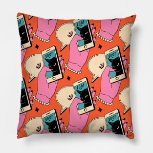 Boop Nose Black Cat Pattern in orange Pillow