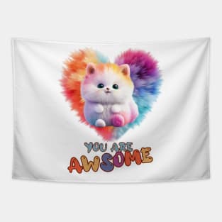 Fluffy: "You are awsome" collorful, cute, furry animals Tapestry